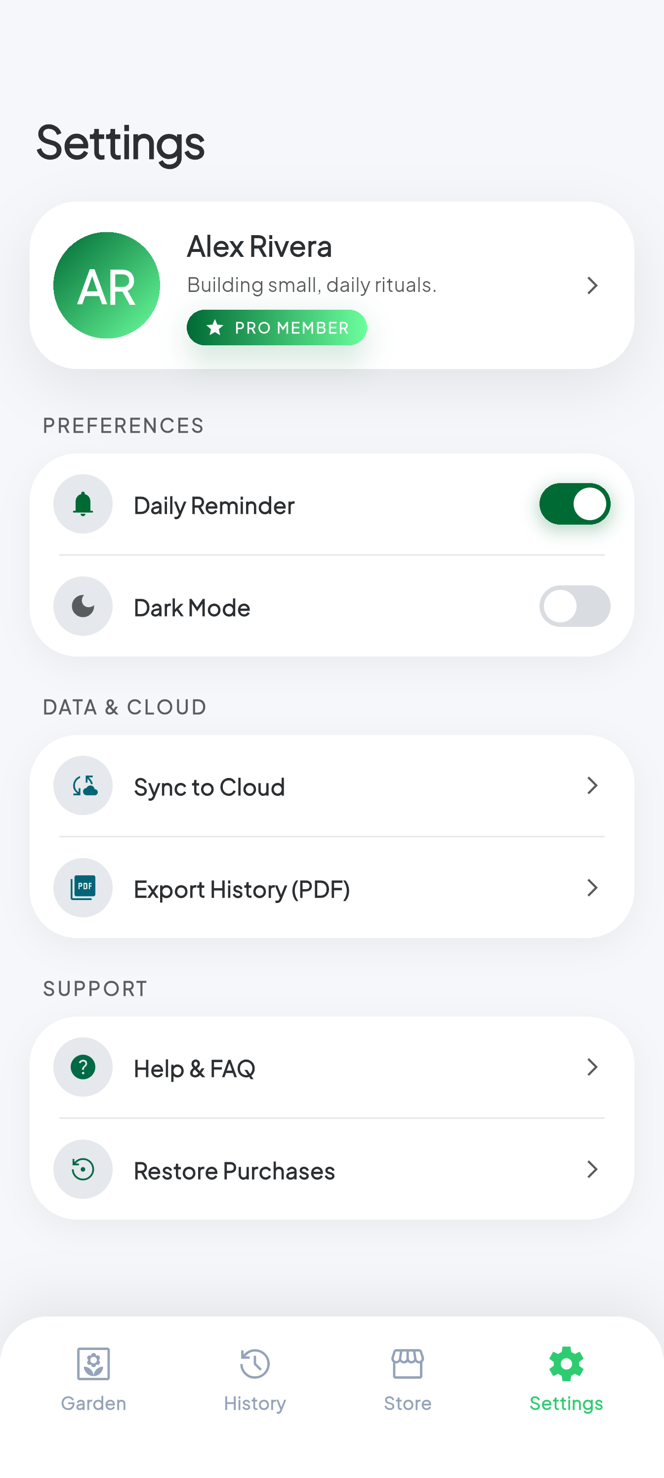 Dark mode garden screen